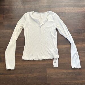 White Ribbed Long Sleeve Top